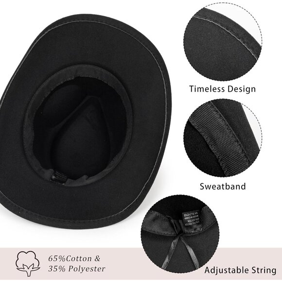 Unisex Felt Cowboy Hat Wide Brim Sun Protection Western Costume Accessory - Picture 6 of 8